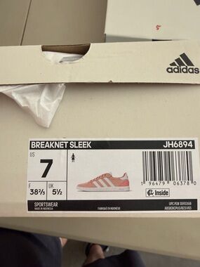 adidas women’s Breaknet Sleek Pink and White Sneakers